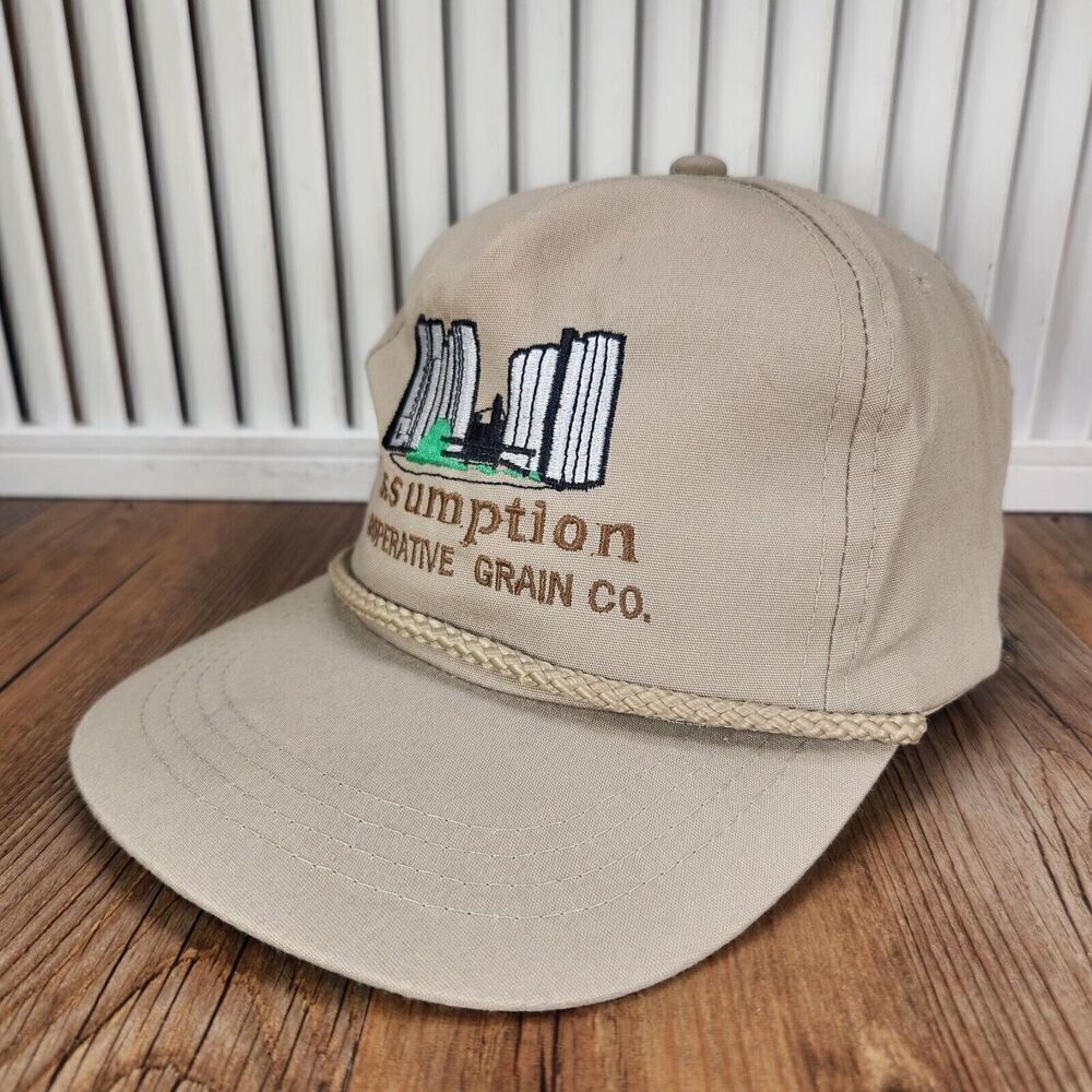 VTG Assumption Cooperative Grain Co. Snapback Hat Cap Tan Rope Farmer Grower